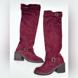 Jeffrey Campbell Maroon Suede Morgan Square Toe OTK Boot